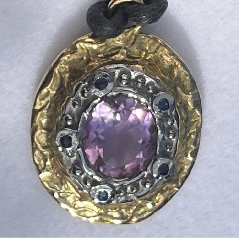 Gold/Silver Made Italy 🇮🇹 Pendant Necklace with Purple Gemstone - Picture 7 of 16